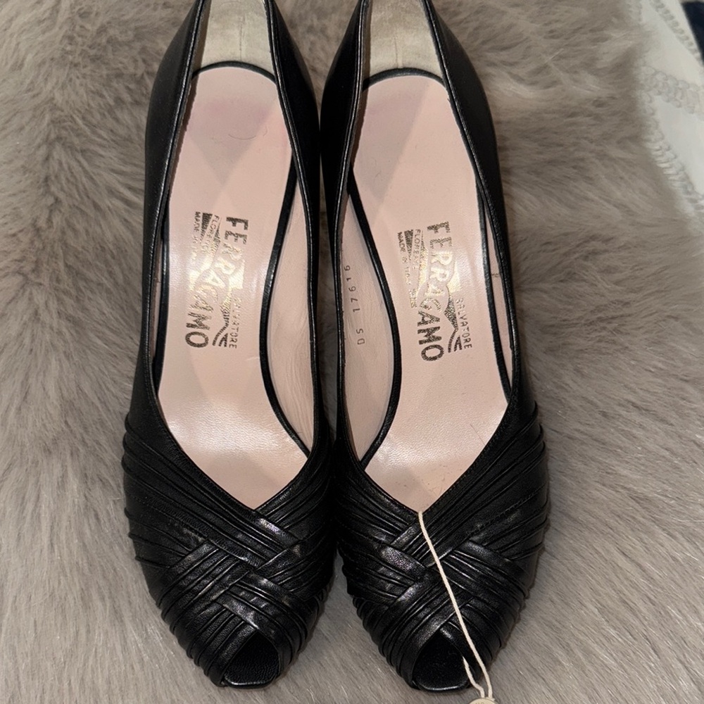 Salvatore Ferragamo Black Heels with Woven Leather Design